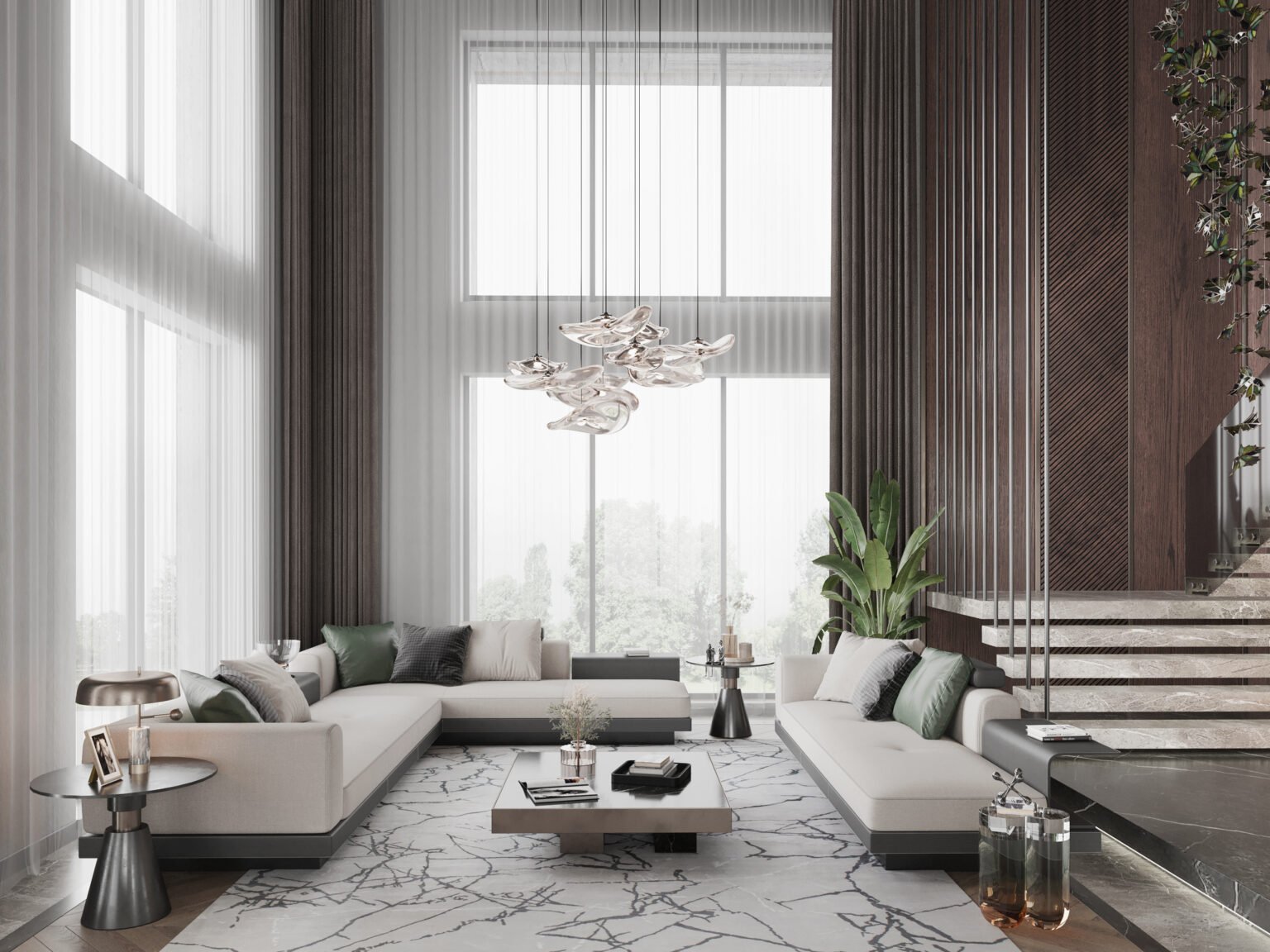 Ankara iç mimari tasarım örneği – yüksek tavanlı modern salon dekorasyonu