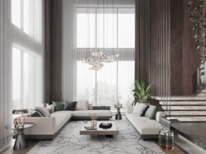 Ankara iç mimari tasarım örneği – yüksek tavanlı modern salon dekorasyonu