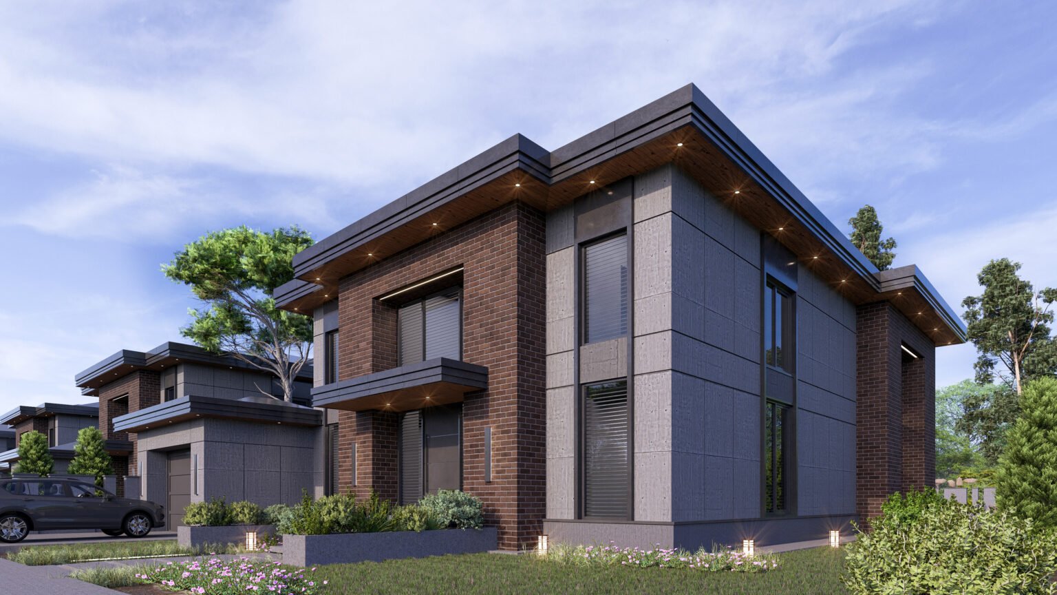 Ankara Gölbaşı lüks villa köşe cephe tasarımı – Bump Proje imzalı modern konut dış cephe görselleştirmesi