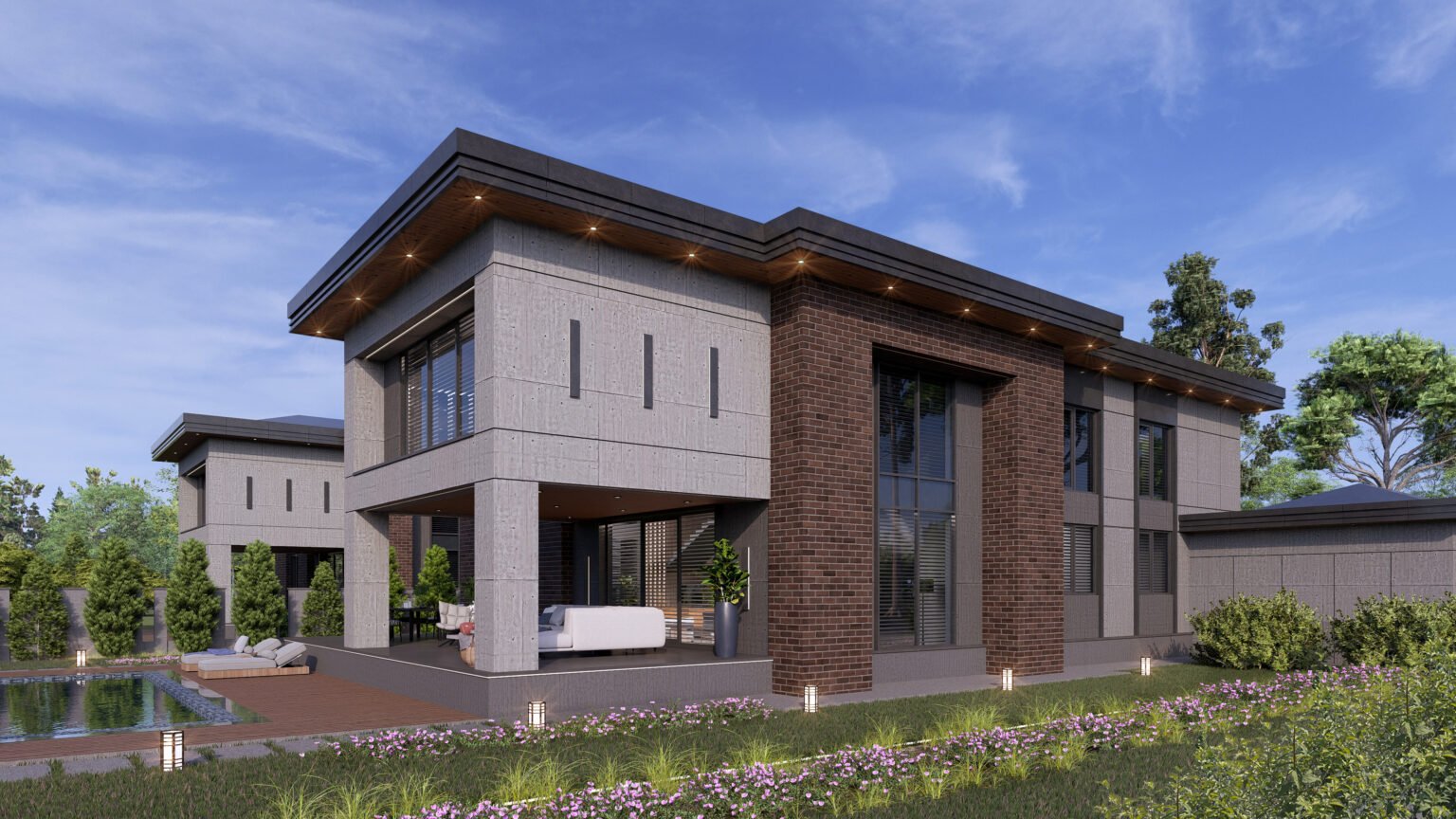 Ankara Gölbaşı modern villa havuz kenarı tasarımı – Bump Proje imzalı lüks konut ve peyzaj görselleştirmesi