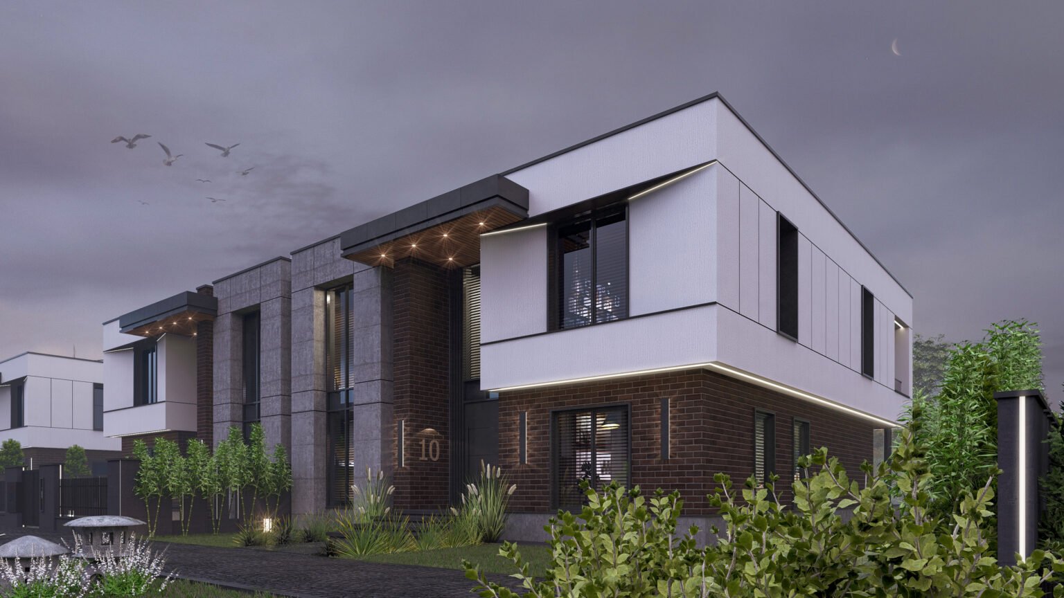 Gölbaşı Villa Tasarımı – NeoLife Modern Gece Perspektifi